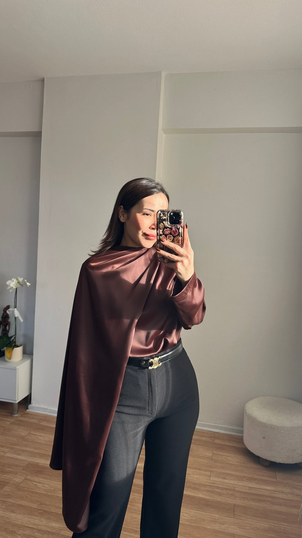 Shawl satin shirt