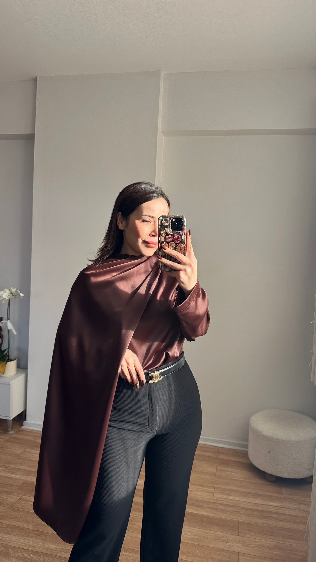Shawl satin shirt