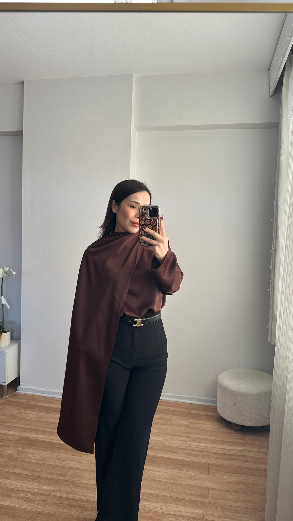Shawl satin shirt
